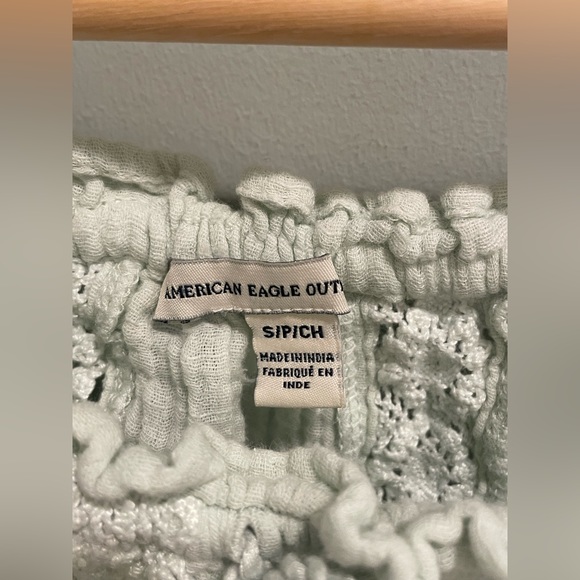 American Eagle Outfitters 100% Cotton Mint Green Peasant Crop Top-Size Small - Picture 6 of 7